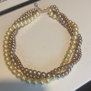 Classic Three-Tone Pearl Multi-Strand Necklace